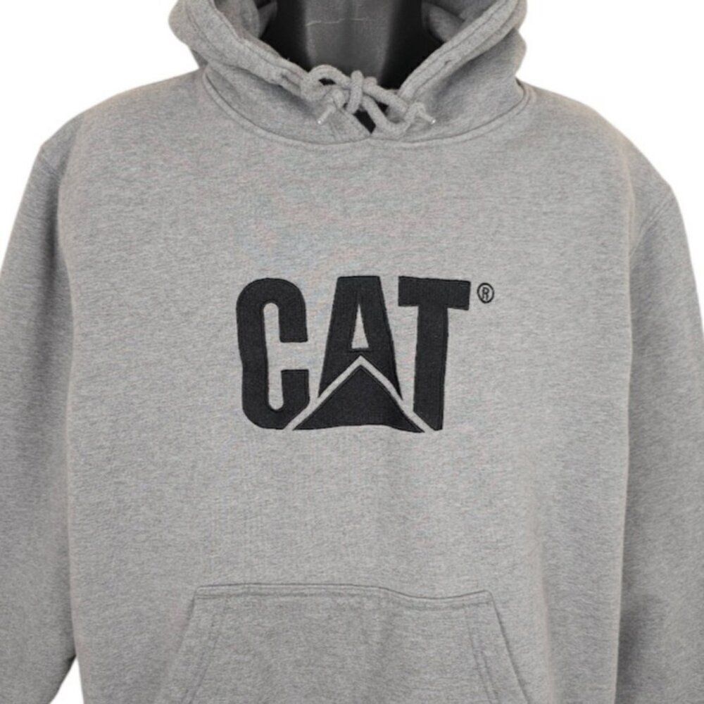 Caterpillar CAT Sweatshirt Hoodie Mens Size XL Gray Embroidered Heavy